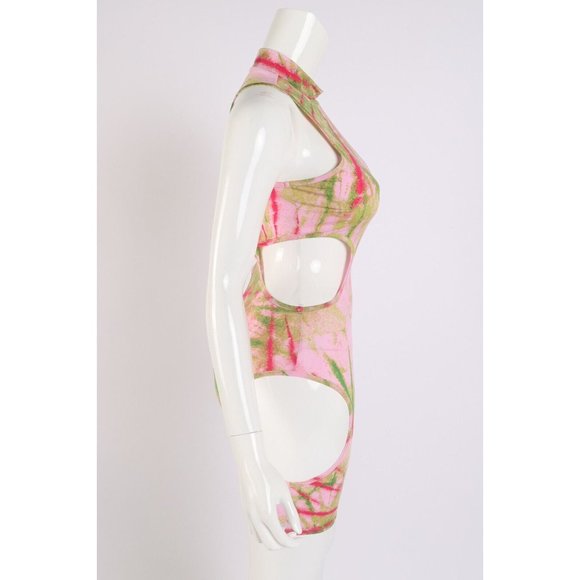 Women's Printed Venezia Cutout Bodycon Dress Mock Neck Skinny Sleeveless - Picture 8 of 9